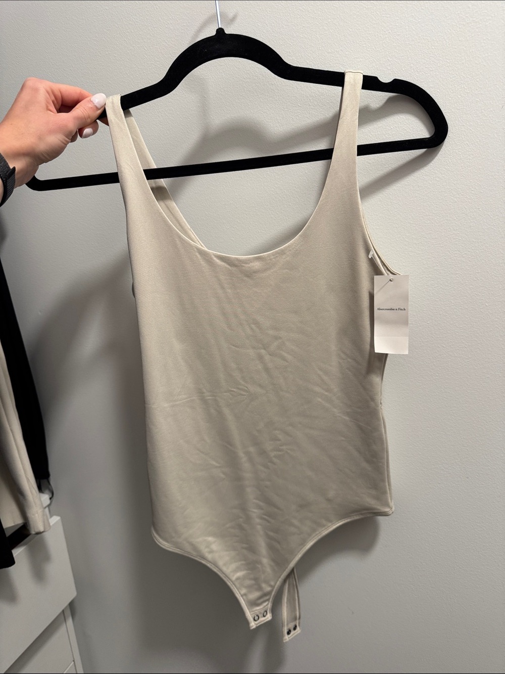 Abercrombie & Fitch Cream Scoop-Neck Soft AF Bodysuit
